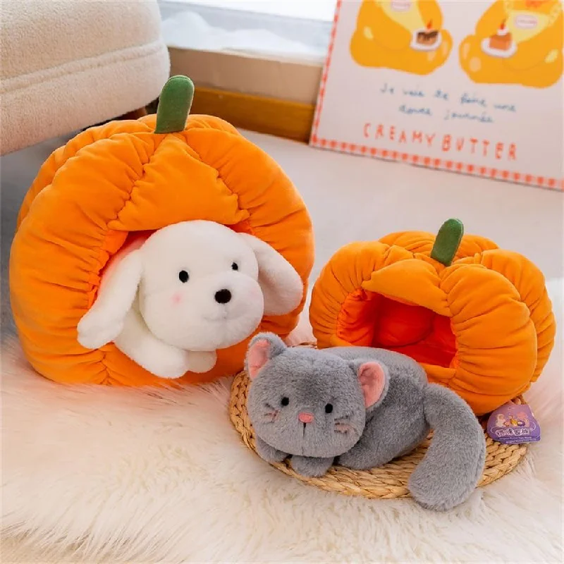 Kawaii Cat Dog Pumpkin Kennel Plush Toy