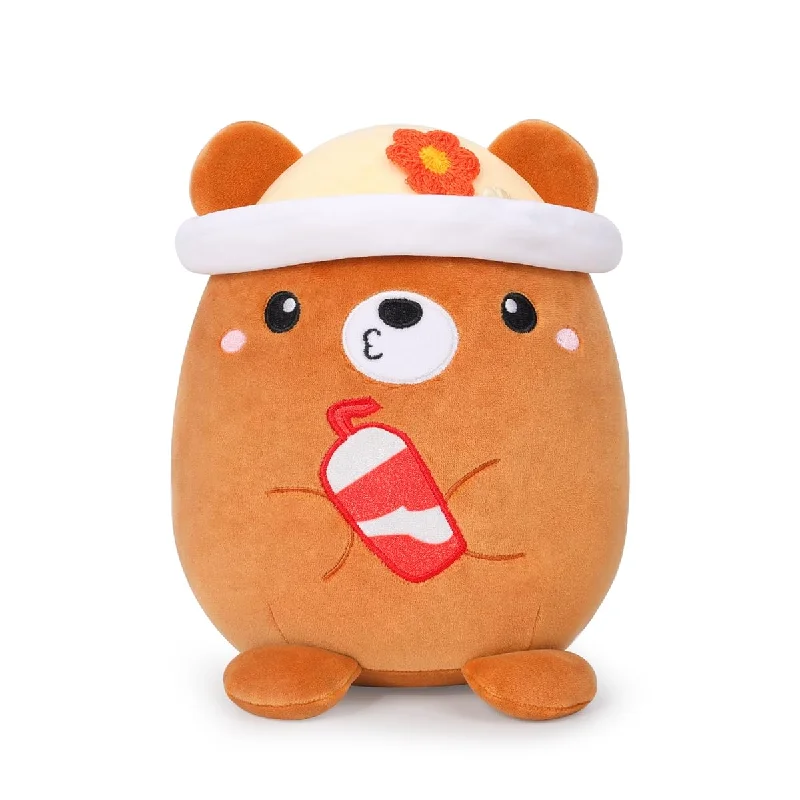 20 CM / 8 inch Cute Brown Bear Plush Pillow Stuffed Animal, Soft Kawaii Bear Plush Toy with Hat Clothing Children's Gift