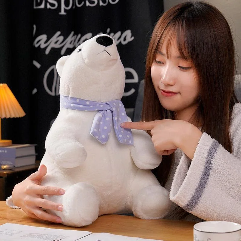 Cute Sitting Polar Bear with Scarf Plush Toy