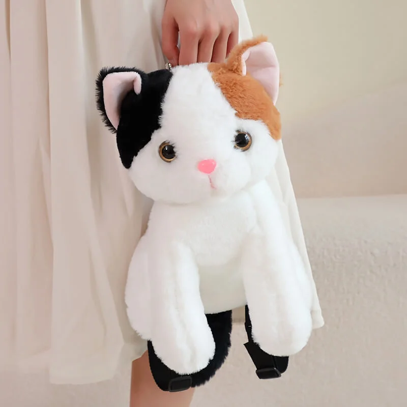 Fluffy Calico Cat Backpack Plush Bag