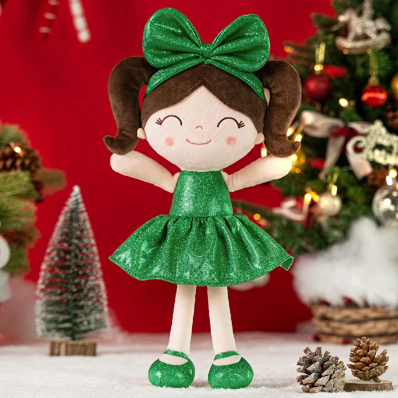 (US Only) Gloveleya 12-inch Christmas Baby Girl Gifts Plush Doll Green