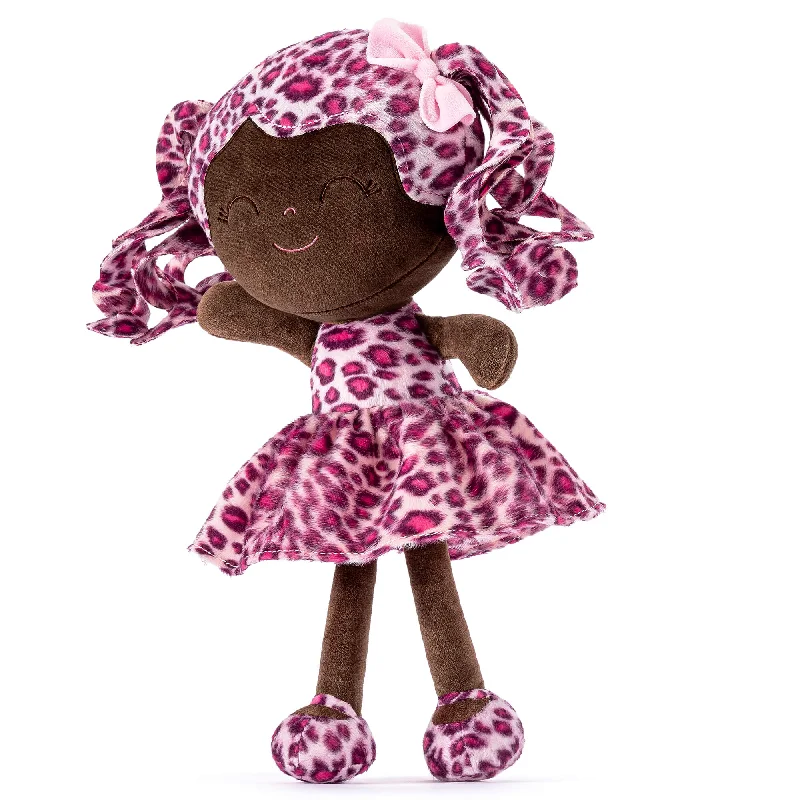 Gloveleya 12-inch Personalized Plush Jungle Animal Doll Tanned Skin with Rose Leopard Costume