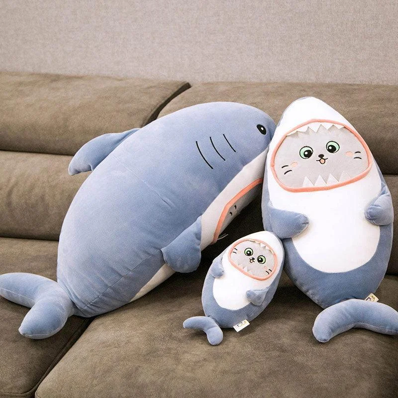 Kawaii Cat Face Shark Plush Pillows