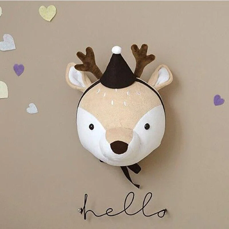 Plush Animal Heads Elephant Bear Deer Wall Decor For Children Room