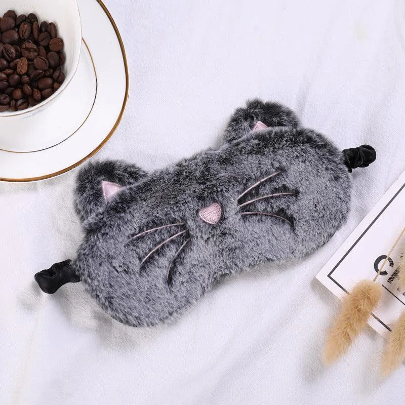 Plush Cute Grey Cat Eye Sleeping Mask