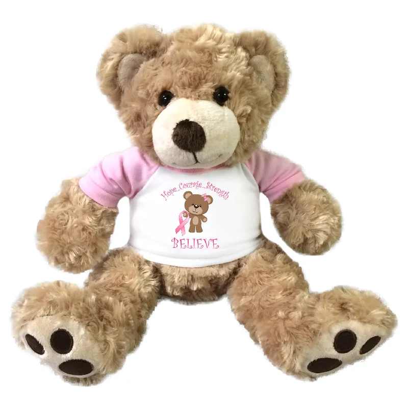 Breast Cancer Support Teddy Bear - Personalized 13 Inch Honey Vera Bear, Believe or Survivor Design