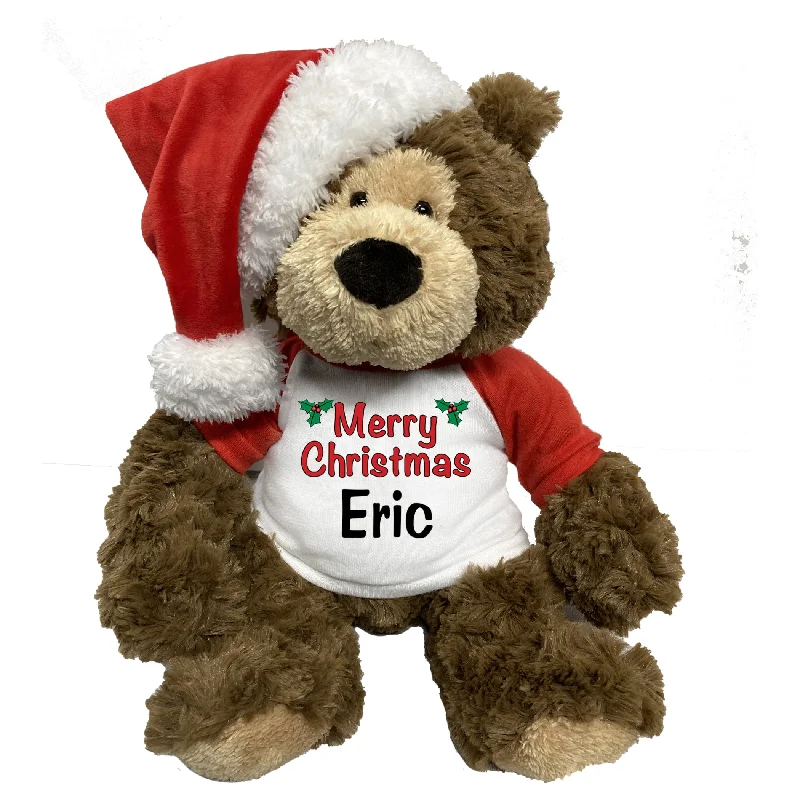 Personalized Christmas Teddy Bear - 14" Bear Hugs with Santa Hat