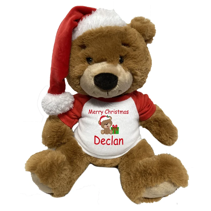 Personalized Christmas Teddy Bear - 14" Ginger Bear with Santa Hat