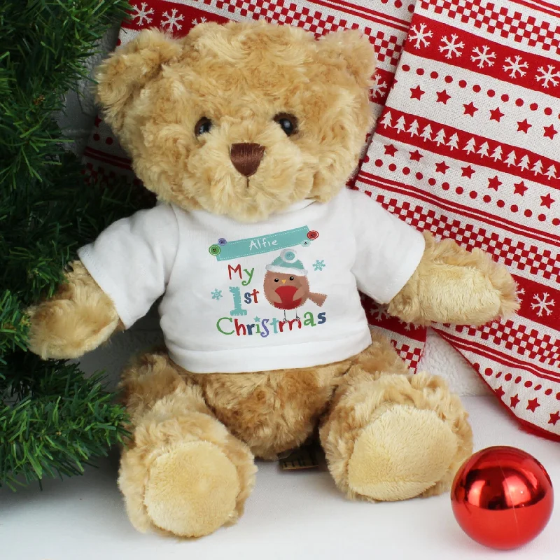 Personalised Felt Stitch Robin My 1st Christmas Teddy Bear