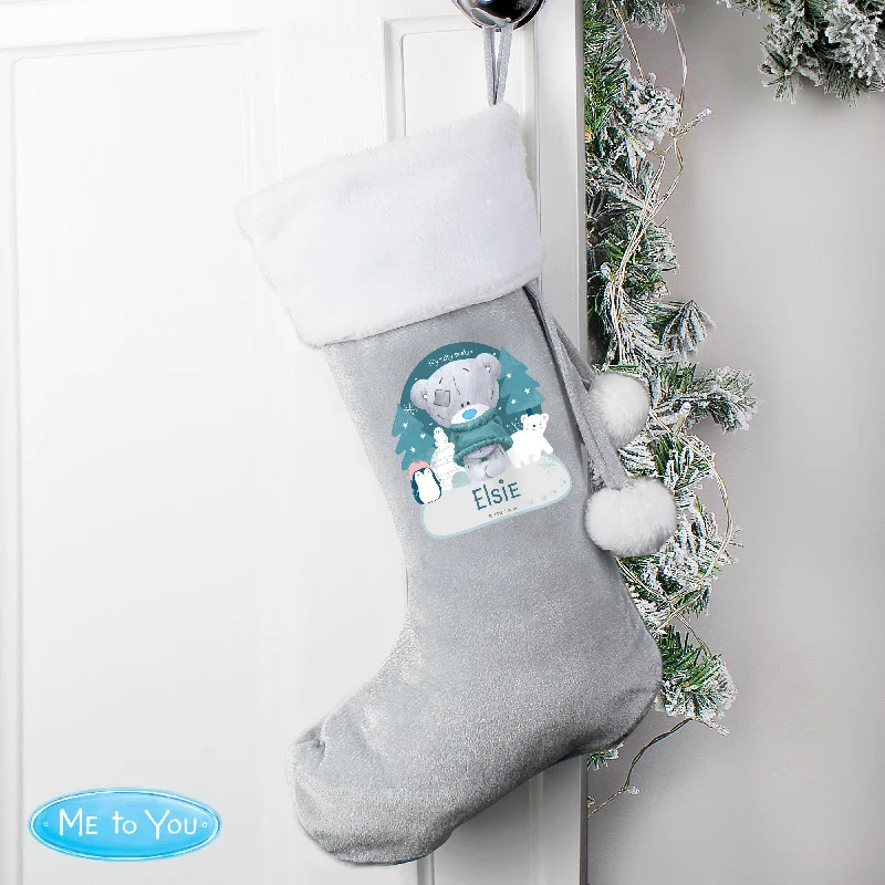 Personalised First Christmas Tiny Tatty Teddy Silver Grey Stocking