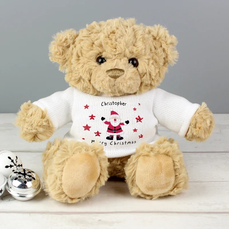 Personalised Spotty Santa Message Christmas Teddy Bear