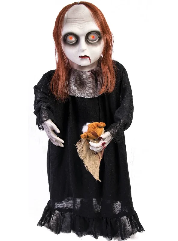 Creepy Light Up Zombie Girl with Teddy Bear Halloween Prop