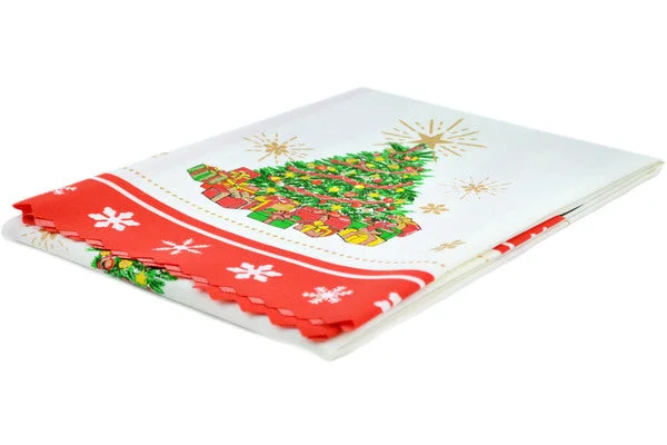 32" Square Tablecloth 34 inches - Twinkling Christmas Tree Red