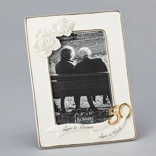 50th Anniversary Love is Patient Love is Kind Frame Holds 4x6 Photo