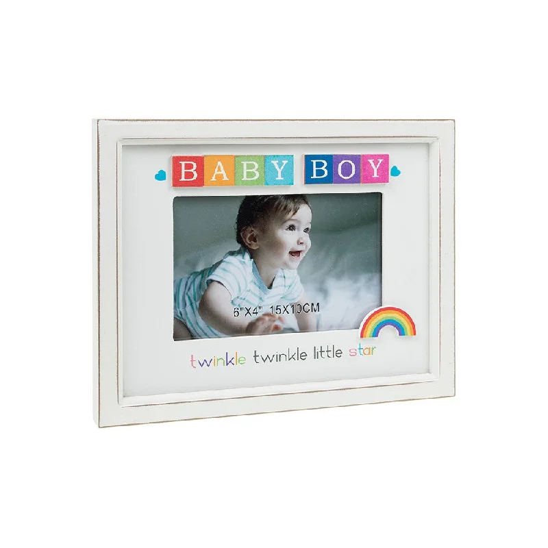 Baby Boy Rainbow Scrabble 6" x 4" Photo Frame Wall Mounted or Freestanding