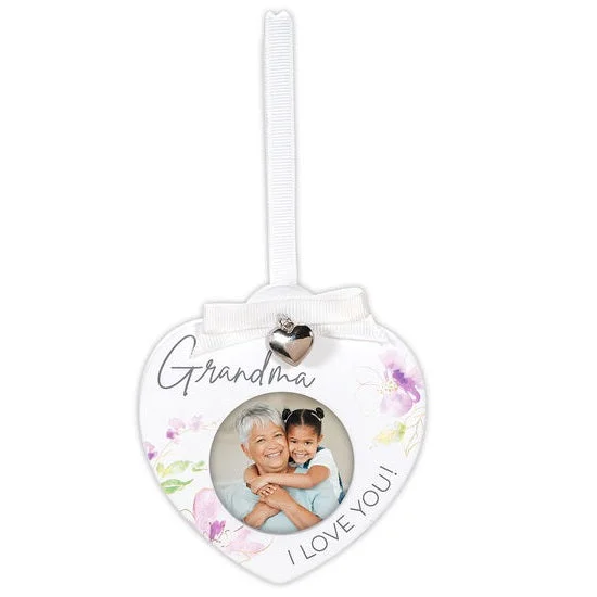 Grandma I Love You Floral Wood Frame Ornament Holds a 2" x 2" Photo