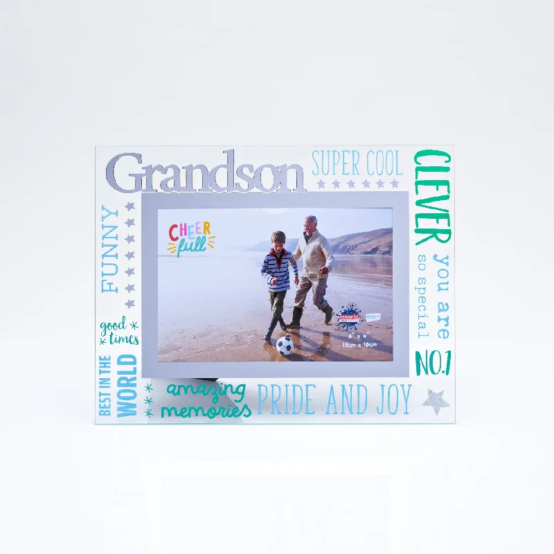 Grandson Photo Frame Freestanding Cheerfull Glass 6" X 4" Photo Frame