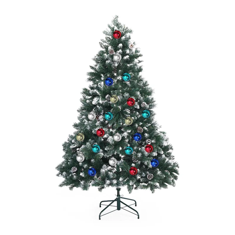 6ft 1.8m 930 Tips Snowy Christmas Tree Xmas Pine Cones + Bauble Balls Green