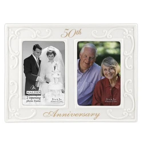 Malden 2-Opening for 3"x5" Photos Then and Now 50th Anniversary Collage Photo Frame