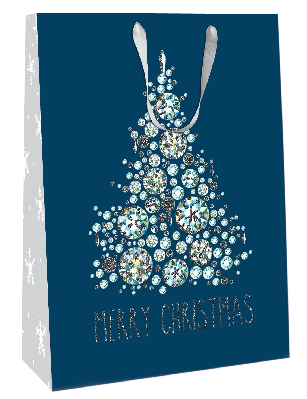 Medium Diamond Christmas Tree 24cm x 30cm Christmas Gift Bag With Tag