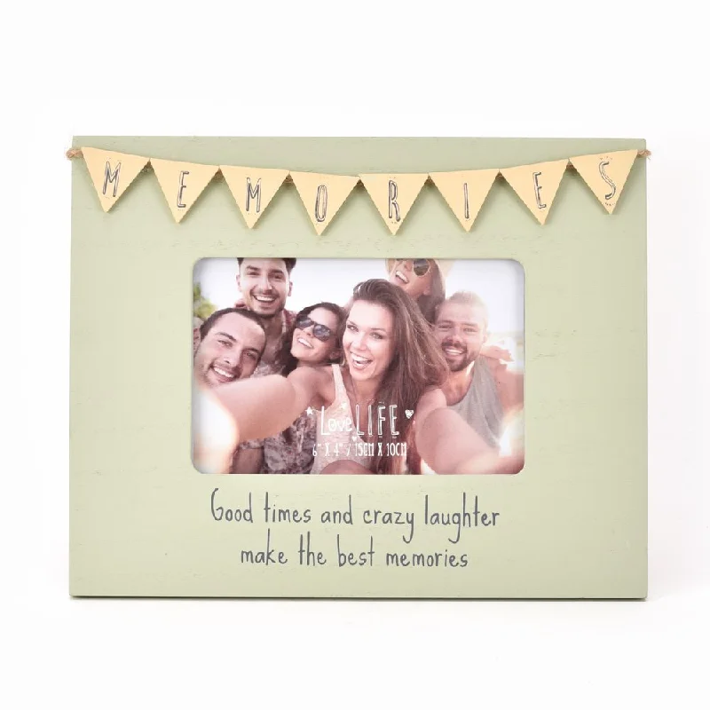 Memories Photo Frame Wooden Bunting Love Life 6" X 4" Photo Frame