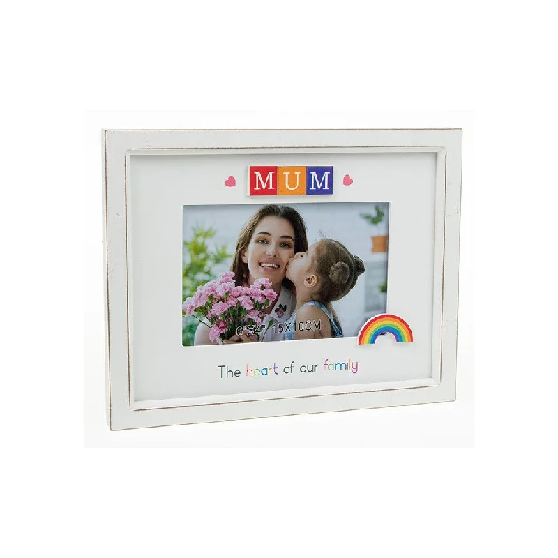 Mum Our Family Rainbow Scrabble 6" x 4" Photo Frame Wall Mounted or Freestanding