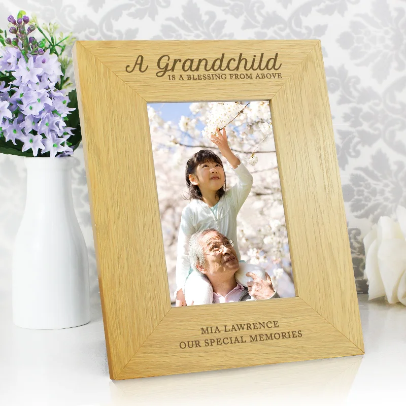 Personalised ""A Grandchild Is A Blessing"" 4x6 Oak Finish Photo Frame - Personalise It!