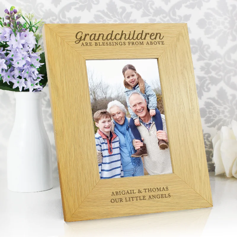 Personalised ""Grandchildren Are A Blessing"" 4x6 Oak Finish Photo Frame - Personalise It!