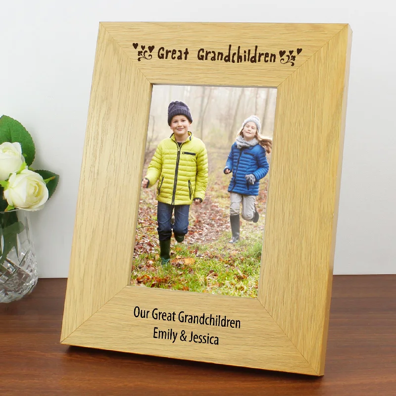 Personalised Great Grandchildren 4x6 Oak Finish Photo Frame - Personalise It!