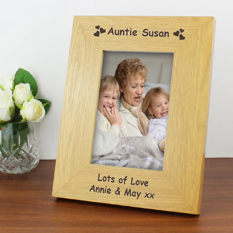 Personalised Hearts 4x6 Oak Finish Photo Frame - Personalise It!