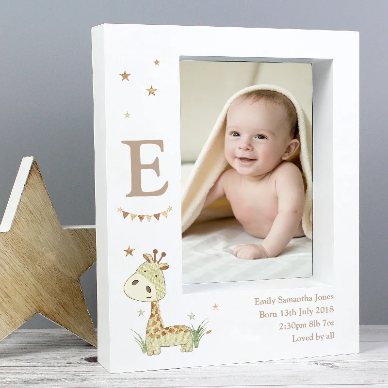 Personalised Hessian Giraffe 5x7 Box Photo Frame - Personalise It!