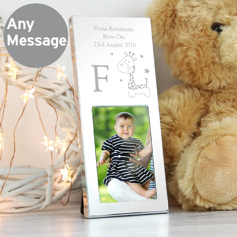 Personalised Hessian Giraffe Small 2x3 Silver Photo Frame - Personalise It!