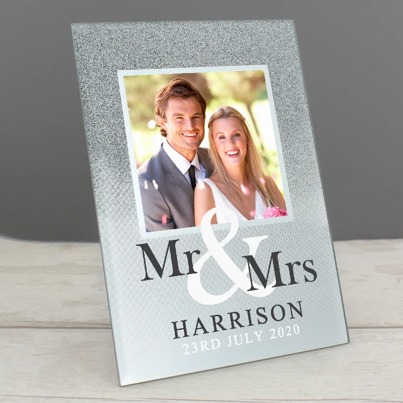 Personalised Mr & Mrs 4x4 Glitter Glass Photo Frame - Personalise It!