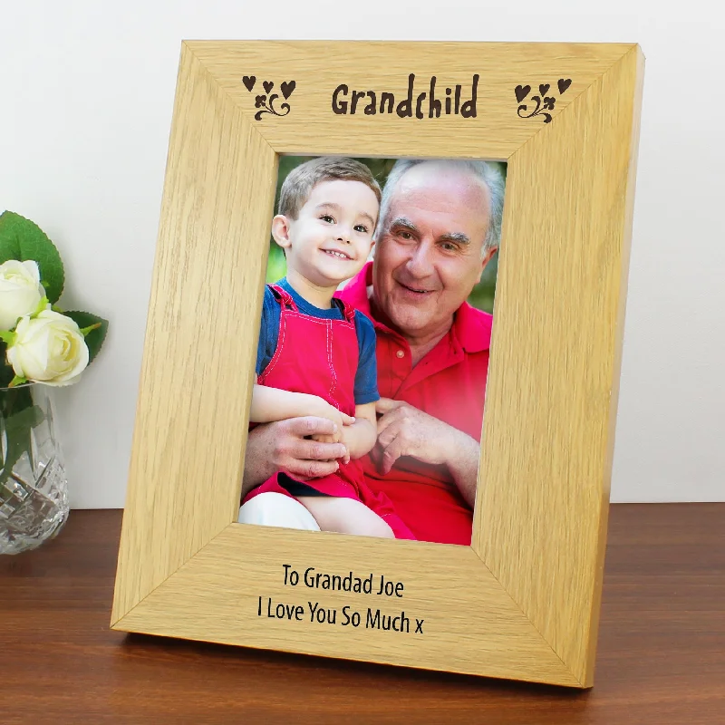 Personalised Oak Finish 4x6 Grandchild Photo Frame - Personalise It!