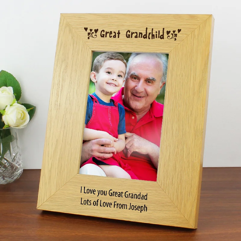 Personalised Oak Finish 4x6 Great Grandchild Photo Frame - Personalise It!