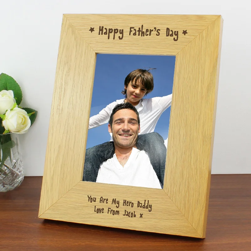 Personalised Oak Finish 4x6 Happy Fathers Day Photo Frame - Personalise It!