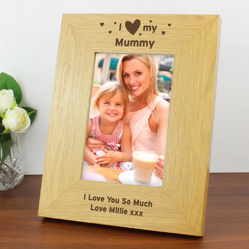 Personalised Oak Finish 4x6 I Heart My Photo Frame - Personalise It!