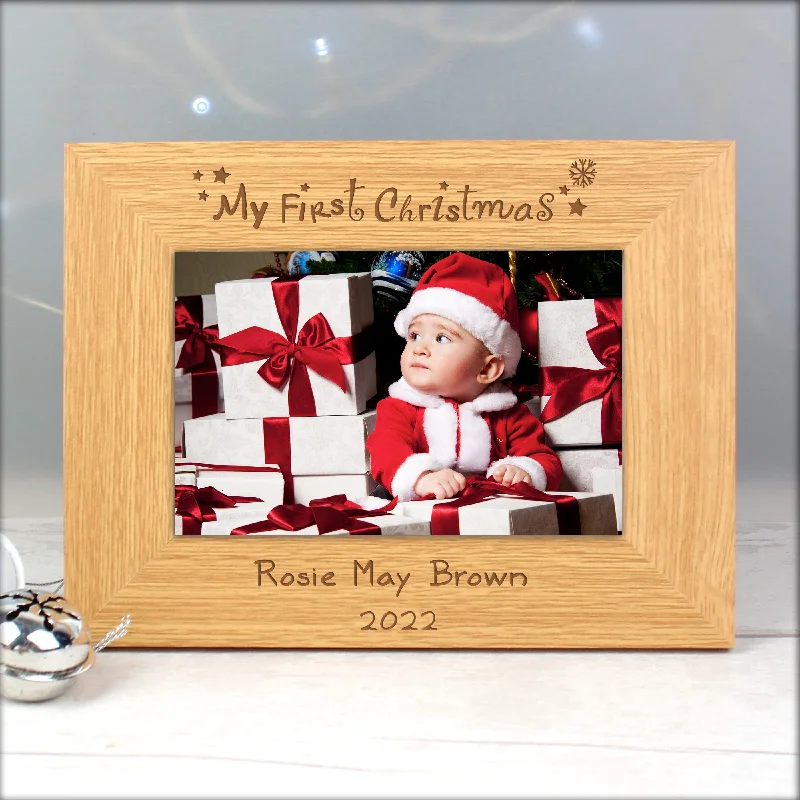 Personalised Oak Finish 6x4 My First Christmas Photo Frame - Personalise It!