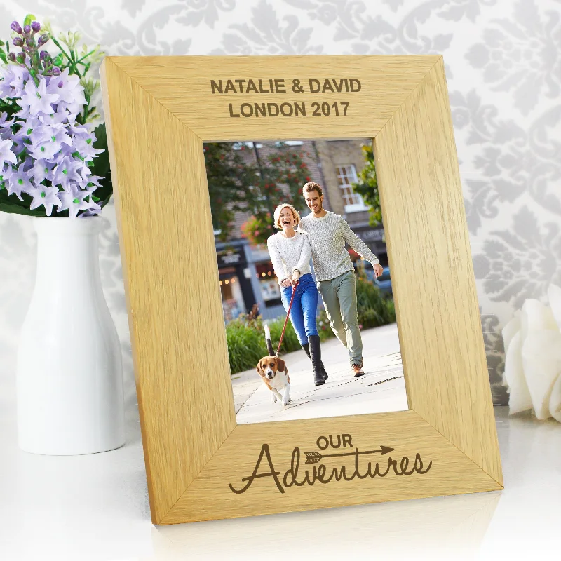 Personalised Our Adventures 4x6 Oak Finish Photo Frame - Personalise It!