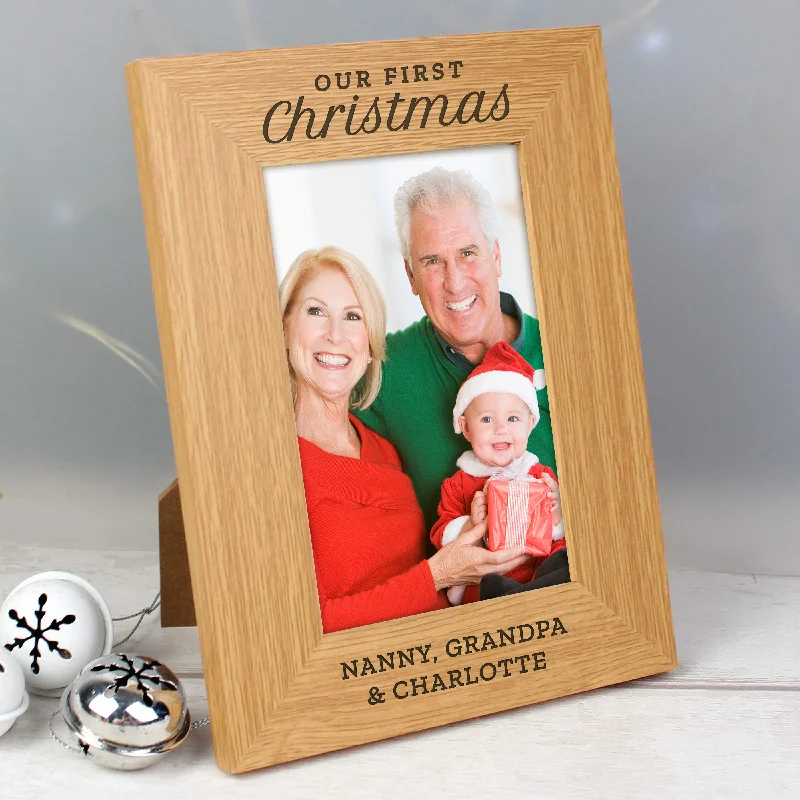 Personalised 'Our First Christmas' 4x6 Oak Finish Photo Frame - Personalise It!