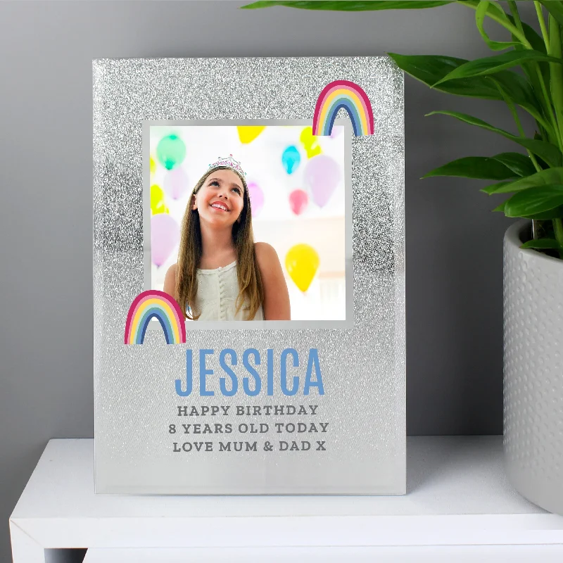 Personalised Rainbow 4x4 Glitter Glass Photo Frame - Personalise It!