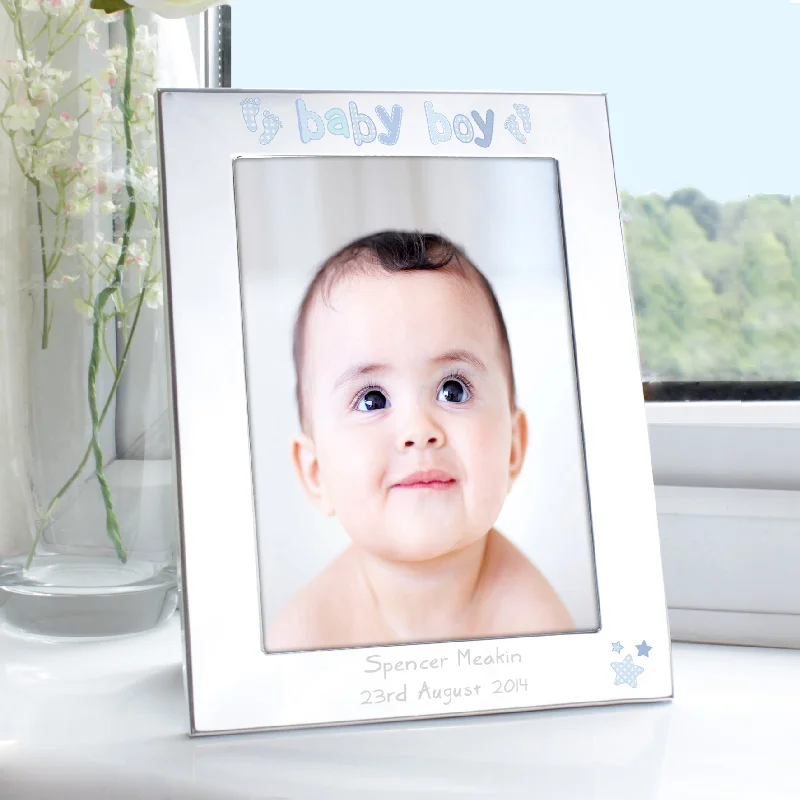 Personalised Silver 5x7 Baby Boy Photo Frame - Personalise It!