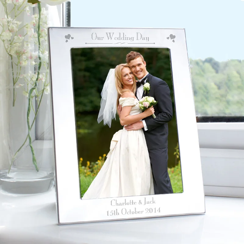 Personalised Silver 5x7 Decorative Our Wedding Day Photo Frame - Personalise It!