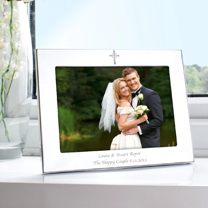 Personalised Silver 7x5 Landscape Cross Photo Frame - Personalise It!