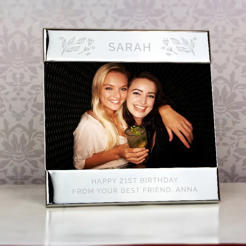 Personalised Silver Floral Square 6x4 Landscape Photo Frame - Personalise It!