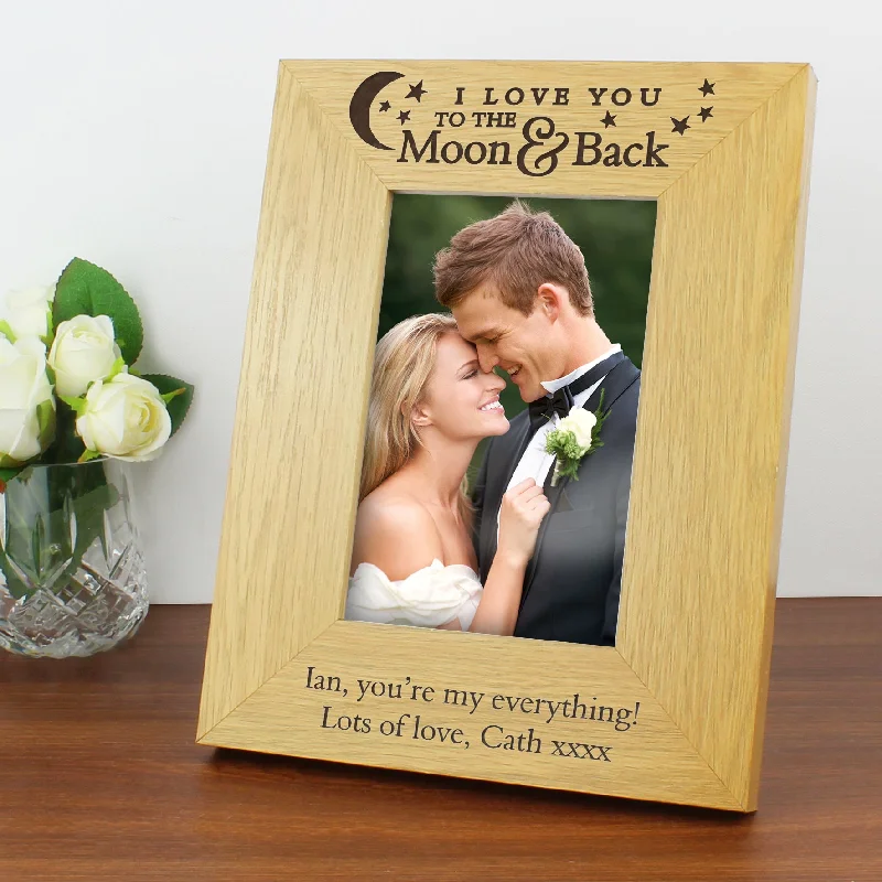 Personalised 'To the Moon and Back' 4x6 Oak Finish Photo Frame - Personalise It!