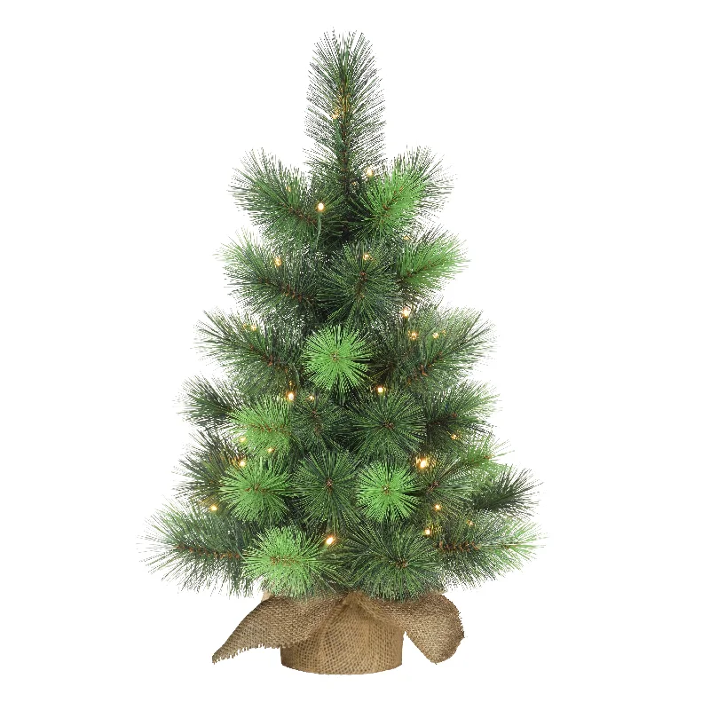 Pre-Lit 2' Table Top Artificial Christmas Tree with 35 Lights in Tan Sac, Green