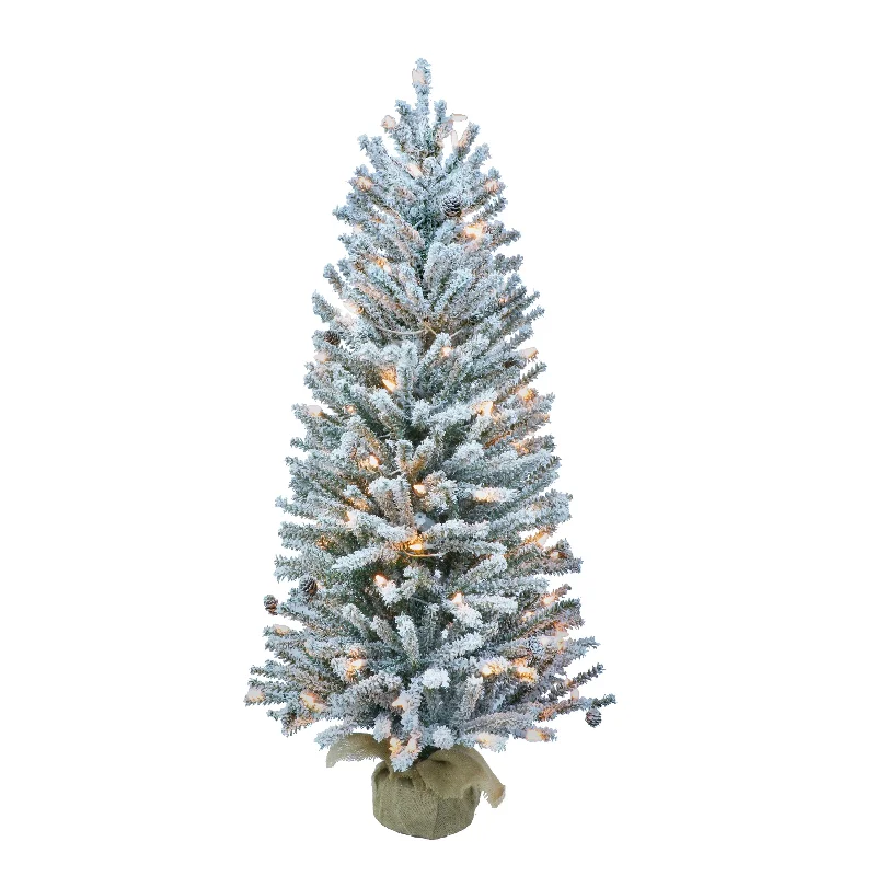 Pre-Lit 3' Flocked Fir Artificial Christmas Tree with Pines Cones and 50 Lights, Green