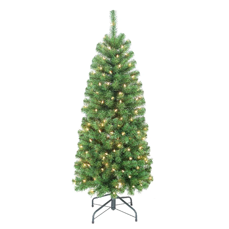 Pre-Lit 4.5' Pencil Northern Fir Artificial Christmas Tree with 150 Lights, Green