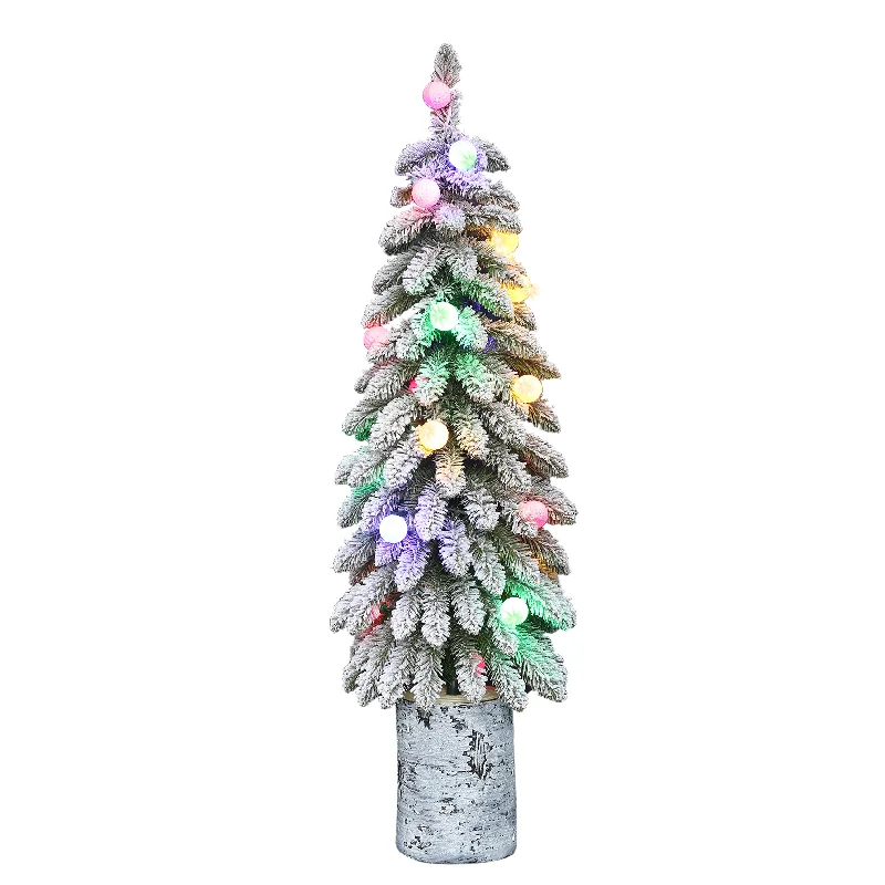 Pre-Lit 4' Potted Flocked Alpine Artificial Christmas Tree with 20 Lights, Green